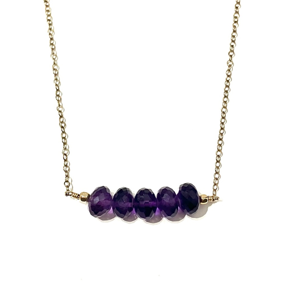 Gold Filled Amethyst Faceted Bead Bar Necklace